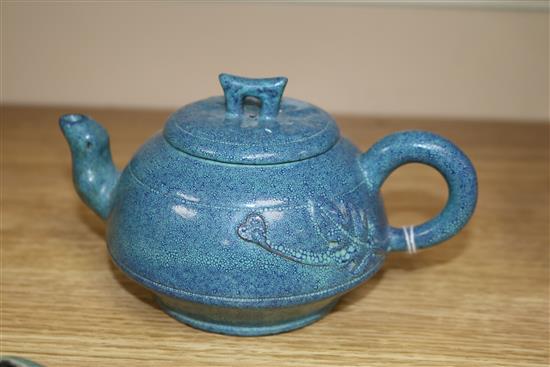 A Chinese teapot and two small water pots teapot length 15cm